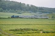 1987-38-029 Gönnern Auch auf der Strecke Dillenburg - Wallau wird 1987 der Personenverkehr eingestellt. 213 340 mit Nahverkehrszug nach Biedenkopf.