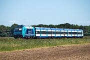 245 215 - 2025-08-18-119 Niebüll Südergotteskogweg 245 215 mit RE 6 nach Westerland.