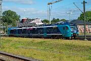 526 002 - 2025-08-16-007 Flensburg 526 002 hat Flensburg erreicht und fährt zurück bis Schleibrücke. ZUm Aufladen des Akku´s ist der Stromabnehmer am Fahrdraht.